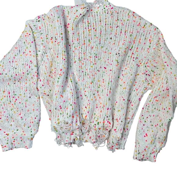 POL Confetti Knit Sweater Sea Star Boutique Fringe Hem Chunky Cozy Size L NWT - Picture 2 of 6